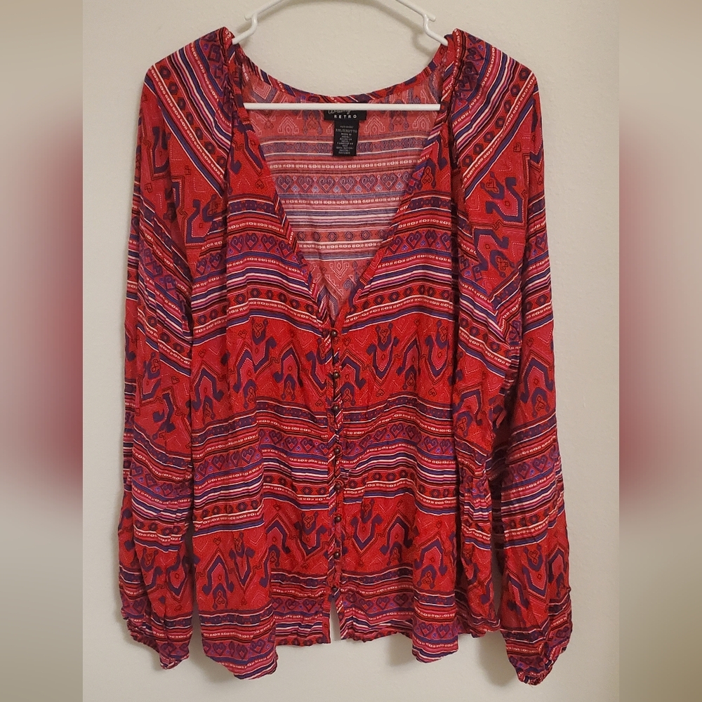 Wrangler Retro Red Patterned Women's Top Size XXL Rodeo Cowgirl Western Country